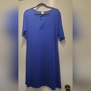 Chico's Royal Blue Keyhole Short Sleeve A-line Pullover Dress Size 2 (Large)
